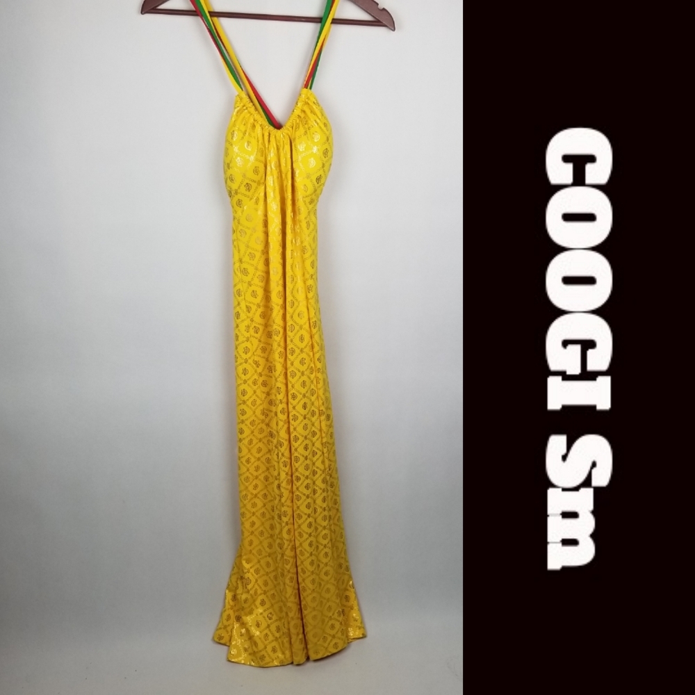 COOGI New Swimwear Yellow Halter Maxi Dress Sm